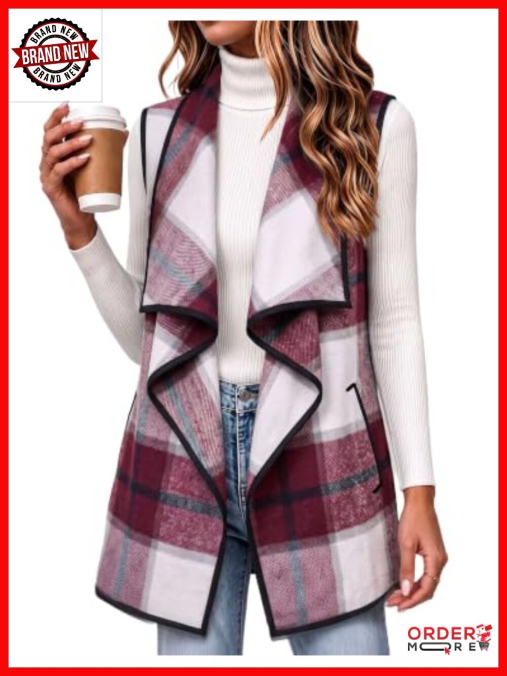 Zeagoo Women's Plaid Flannel Vest Sleeveless Open Front Layering Jacket
